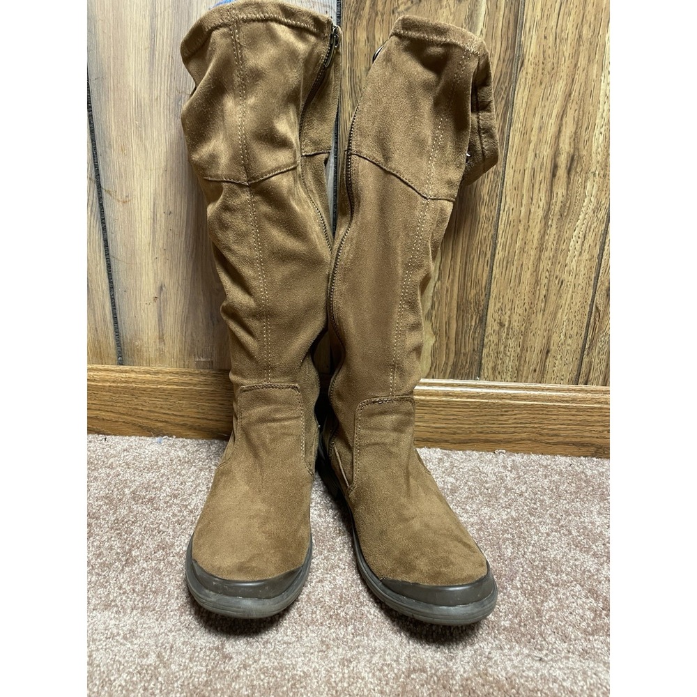 Bzees Womens‎ Size 6.5 M Boomerang Boots Brown Zip Drawstring Calf